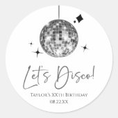 Zilveren Disco Ball Laten we Disco Verjaardagsfees Ronde Sticker (Voorkant)