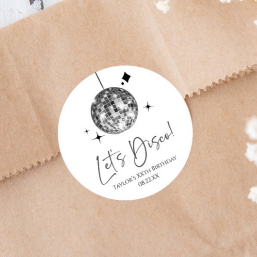 Zilveren Disco Ball Laten we Disco Verjaardagsfees Ronde Sticker