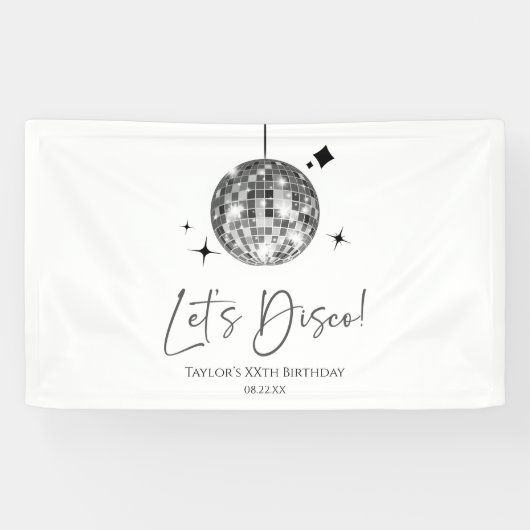 Zilveren Disco Ball Laten we Disco Verjaardagsfees Spandoek (Horizontaal)