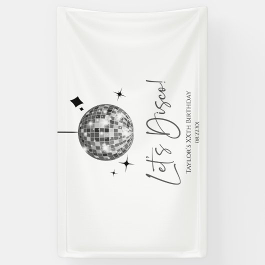 Zilveren Disco Ball Laten we Disco Verjaardagsfees Spandoek (Verticaal)