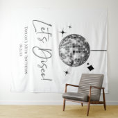 Zilveren Disco Ball Laten we Disco Verjaardagsfees Wandkleed (In Situ (horizontaal))