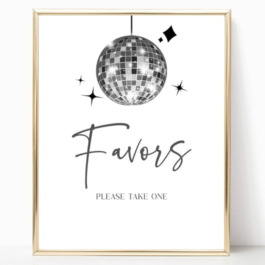 Zilveren Disco Ball Party Favorieten Tafelteken Poster