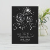 Zilveren disco party modern verrassingsfeestje kaart (Staand voorkant)