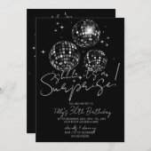 Zilveren disco party modern verrassingsfeestje kaart (Voorkant / Achterkant)