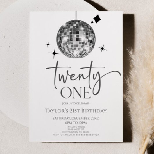 Zilveren Discobal Eenentwintig 21ste verjaardagsfe Kaart