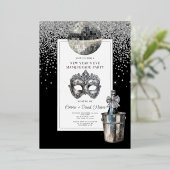 Zilveren Discobal Nieuwjaarsfeest Folie Uitnodiging (Staand Voorkant)