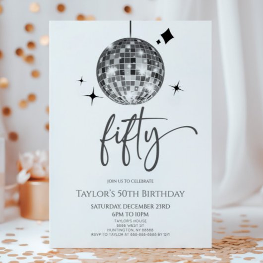 Zilveren Discobal Vijftig 50ste verjaardagsfeest Kaart