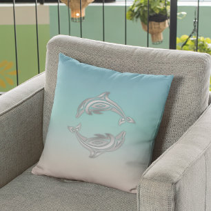 Zilveren Dolfijn Turquoise Moderne Maritieme Kussen