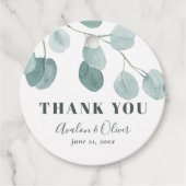 Zilveren Dollar Eucalyptus Bruiloft Dank u Bedankjes Labels (Voorkant)