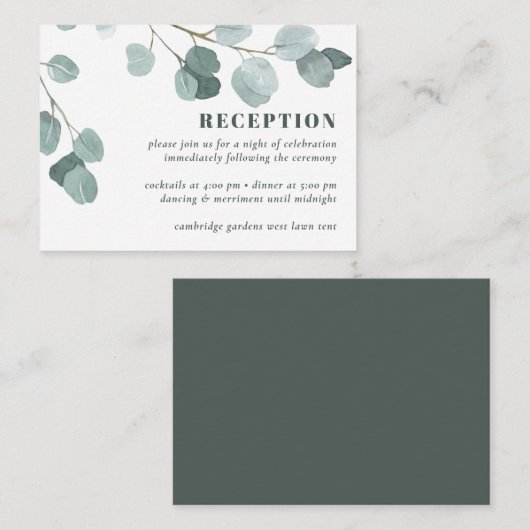 Zilveren Dollar Eucalyptus bruiloft receptie Informatiekaartje (Voorkant / Achterkant)