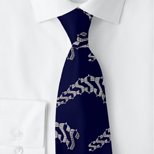 Zilveren Dollar Sign Icon Symbol Zwart Stropdas