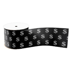 Zilveren Dollarteken op Zwart Grosgrain Lint