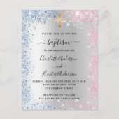 Zilveren doopfeest blauw roze tweeling jongen meis uitnodiging briefkaart (Voorkant)
