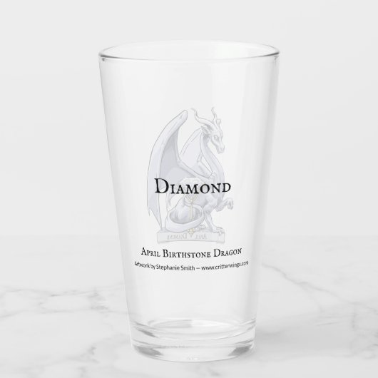 Zilveren Draak: April Birthstone Diamond Glas (Achterkant)