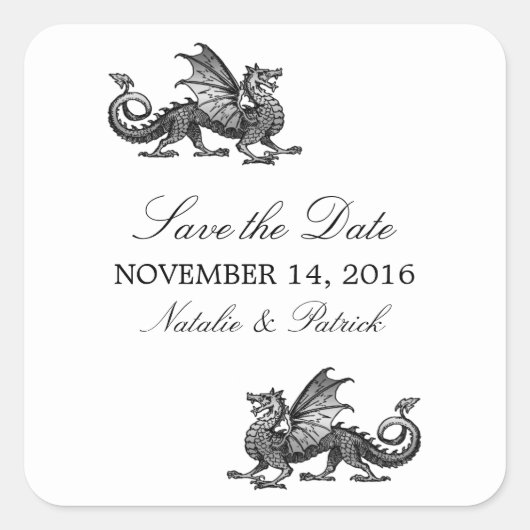 Zilveren Draak Save the Date Stickers (Voorkant)