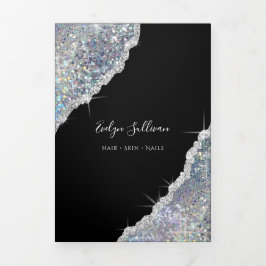Zilveren drieledige brochure glitter drieluik kaart