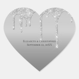 Zilveren Drip Glitter Glam Elegante Trouw Hart Sticker