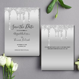 Zilveren Drip Glitter Glam Trendige Elegante Save The Date