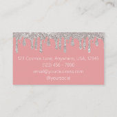 Zilveren Dripping Glitter Roze Glam Nail Tech Visitekaartje (Achterkant)