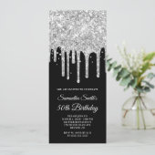Zilveren Dripping Glitter Zwart 50ste verjaardag Kaart (Staand voorkant)