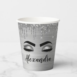 Zilveren Druppelende Glitter Glam Ogen Papieren Be Bekers