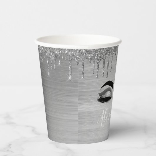 Zilveren Druppelende Glitter Glam Ogen Papieren Be Papieren Bekers (Rechts)