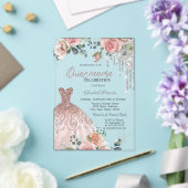 Zilveren druppels, jurk, Rozen roze quinceanera Acryl Uitnodigingen (Insitu (Huwelijk))