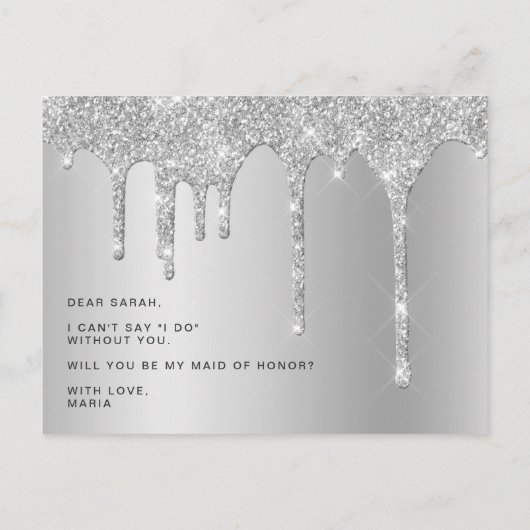 Zilveren druppels, zult u mijn bruidsmeisje zijn? uitnodiging briefkaart (Achterkant)