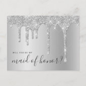 Zilveren druppels, zult u mijn bruidsmeisje zijn? uitnodiging briefkaart (Voorkant)