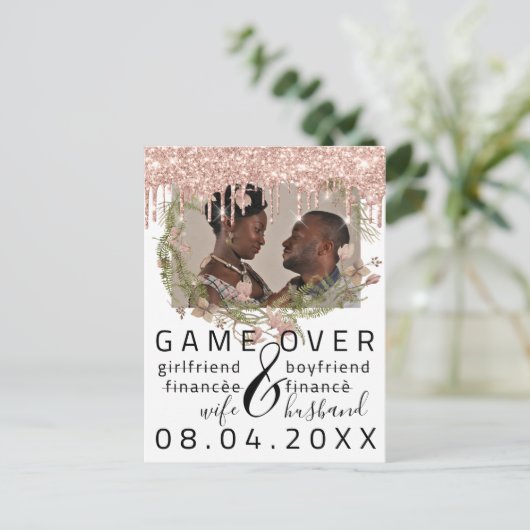 Zilveren druppelsLeuke Save The Date witte foto Briefkaart (Staand voorkant)