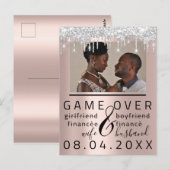 Zilveren druppelsMoppige Save The Date koppel foto Briefkaart (Voorkant / Achterkant)