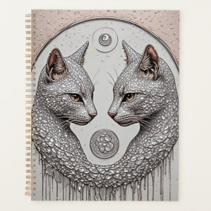 Zilveren Dubbele Katten Met Symmetrische Gezichten Planner