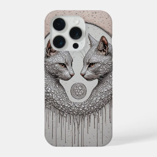 Zilveren Dubbele Katten ✨ Symmetrische Gezichten E iPhone 15 Pro Case
