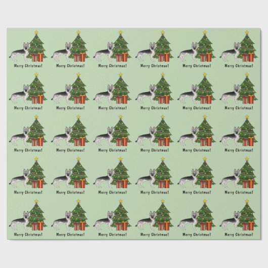 Zilveren Duitse Herder Feestelijke Kerstboom Cadeaupapier (Vlak)