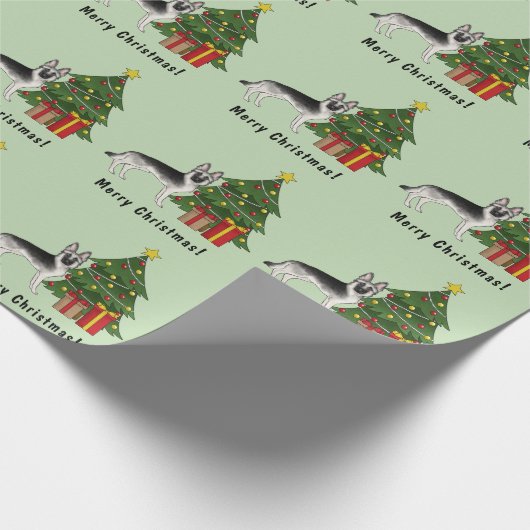 Zilveren Duitse Herder Feestelijke Kerstboom Cadeaupapier (Hoek)