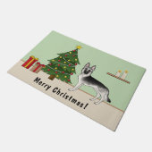 Zilveren Duitse Herder Feestelijke Kerstboom Deurmat (Schuin)