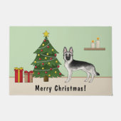 Zilveren Duitse Herder Feestelijke Kerstboom Deurmat (Voorkant)