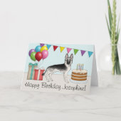 Zilveren Duitse Herder Hond Kleurrijke Gelukkige V Kaart (Voorkant)