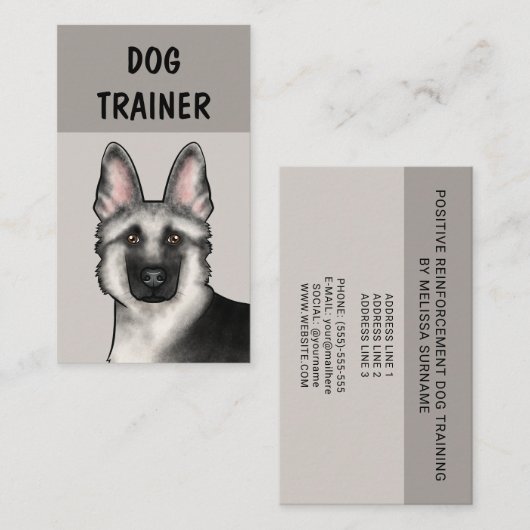 Zilveren Duitse Herder Hond Trainer Pet Services Visitekaartje (Voorkant / Achterkant)
