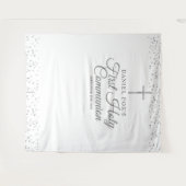 Zilveren eerste communie foto achtergrond wandkleed (Voorkant (horizontaal))