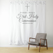 Zilveren Eerste Heilige Communie Foto Achtergrond Wandkleed (In situ)