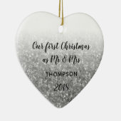 Zilveren eerste kerst als meneer en mevrouw getrou keramisch ornament (Rechts)