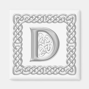 Zilveren Effect Keltische Knoop Monogram Letter D Magneet