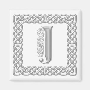 Zilveren Effect Keltische Knoop Monogram Letter J Magneet