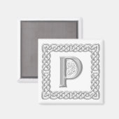 Zilveren Effect Keltische Knoop Monogram Letter P Magneet (Voorkant / Achterkant)