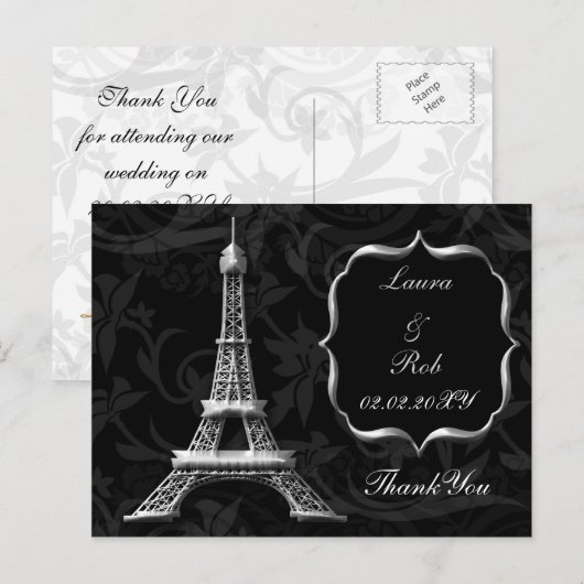 zilveren Eiffeltoren Frans Bedankt Briefkaart (Voorkant / Achterkant)