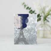 Zilveren Eiffeltoren met blauwe ballonnen Save the Aankondigingskaart (Staand voorkant)