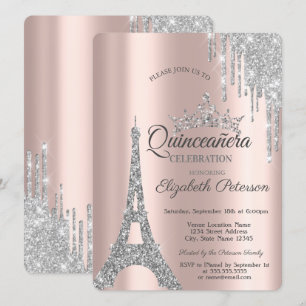 Zilveren Eiffeltoren uit Parijs, Drips Quinceañera Kaart
