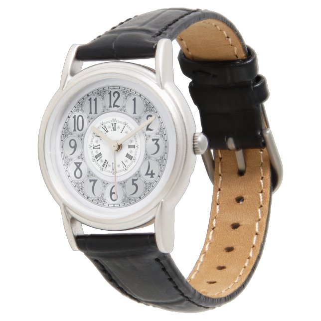 Zilveren elegante  Art Deco cijfers unisex Horloge (Gekanteld)