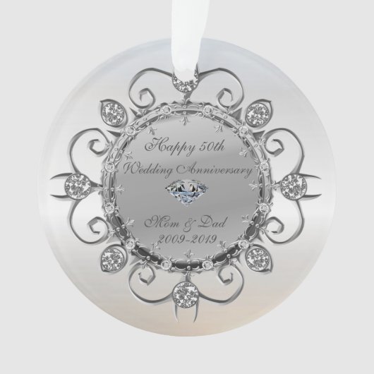 Zilveren Elegante Diamanten 50ste Huwelijksverjaar Ornament (voorkant)